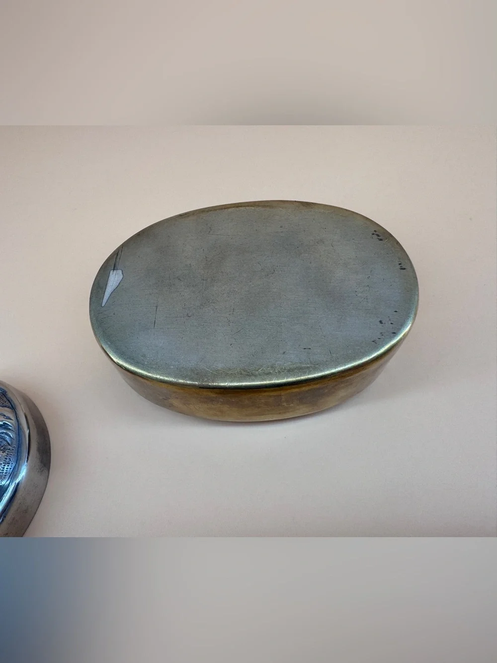 Silverplated Oval Repousse Jewelry Trinket Box